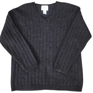 VTG Express Tricot 100% wool v-neck sweater woman's size large brown
